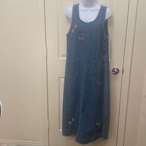 Agapo Collection Blue Denim Scoop Neck Short Sleeve Maxi Side Button Embroidery